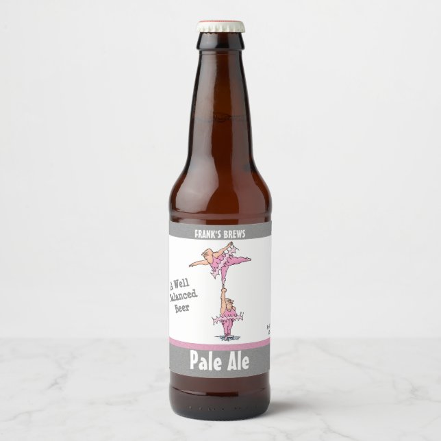 Funny Pink Tutu Cartoon Beer Bottle Label (Front)