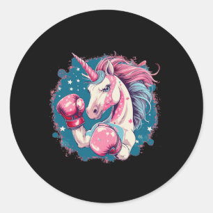 Funny Pink Unicorn With Boxing Gloves 1 Classic Round Sticker