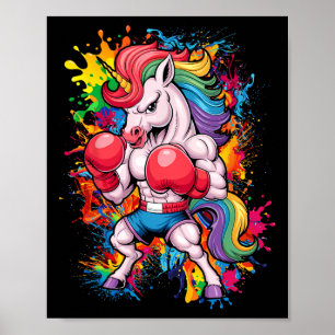 Funny Pink Unicorn With Boxing Gloves Poster