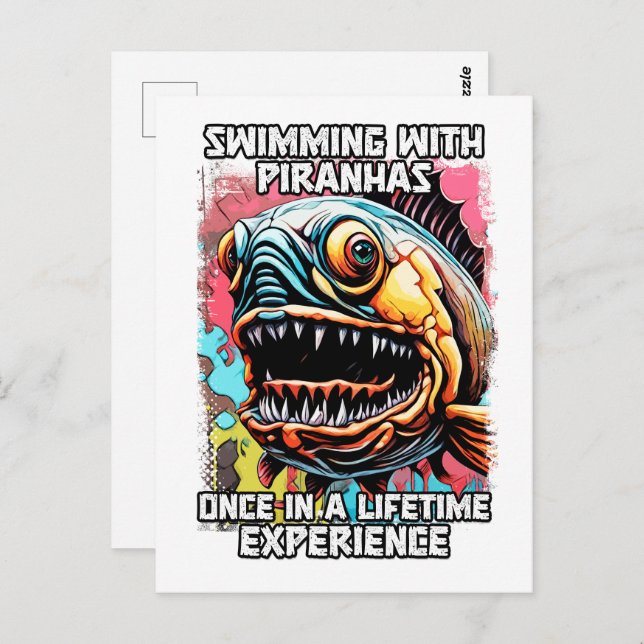 Funny Piranha Saying Hilarious Swimming Joke Quote Postcard (Front/Back)