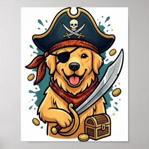 Funny Pirate Dog Halloween Costume Men Women Boys Poster