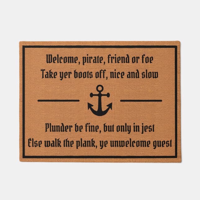 Funny Pirate Humour Rustic Brown Minimalist Boat Doormat (Front)