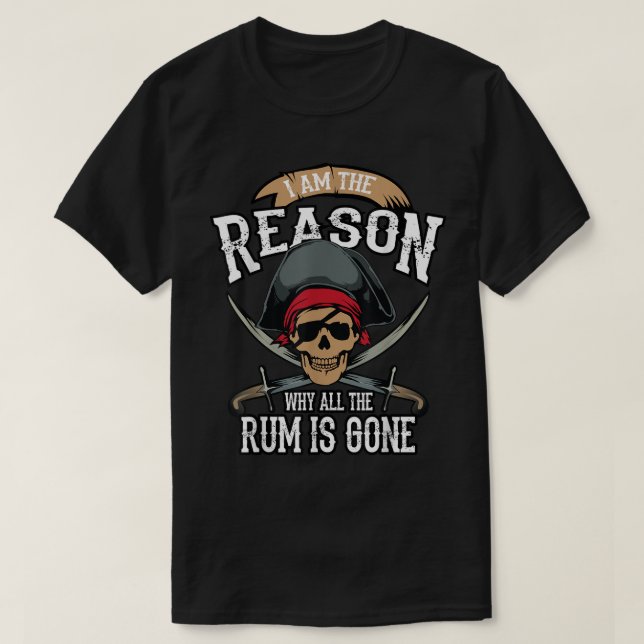 Funny Pirate Rum Lover Design T-Shirt (Design Front)