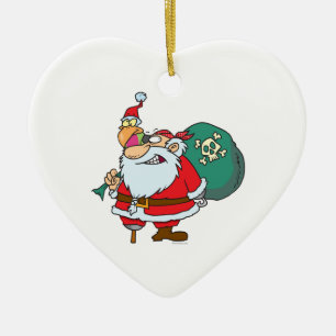 funny pirate santa and xmas parrot cartoon ceramic tree decoration
