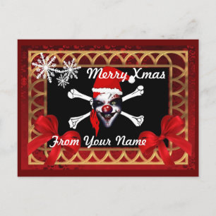 Funny Pirate skull personalised christmas Holiday Postcard