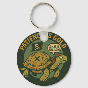 Funny Pirate Turtle Patience Gold Key Ring