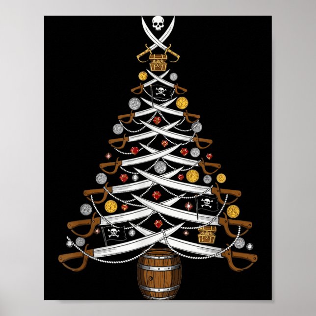 Funny Pirate Xmas Tree Poster (Front)