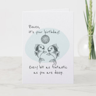 Funny Pisces Disco Fish Birthday Card