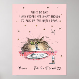 Funny Pisces poster Zodiac Cat Star sign poster