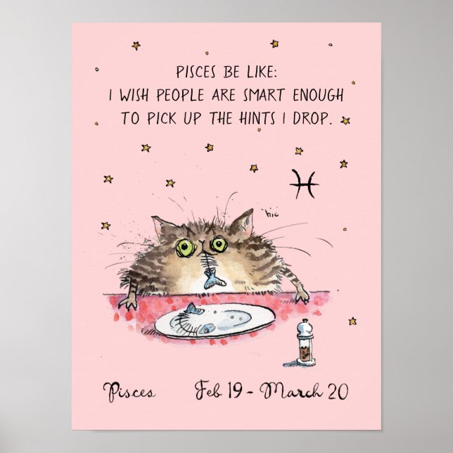 Funny Pisces poster Zodiac Cat Star sign poster (Front)