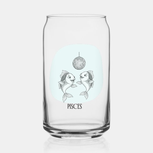 Funny Pisces Zodiac Disco Fish Drinkware Set Can Glass (Front)