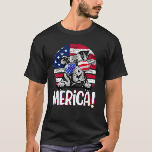 Funny Pit Bull 4th Of July American Flag Dog  Men  T-Shirt