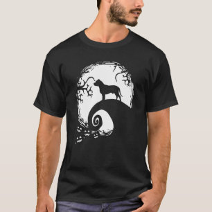 Funny Pit Bull And Moon Halloween T-Shirt