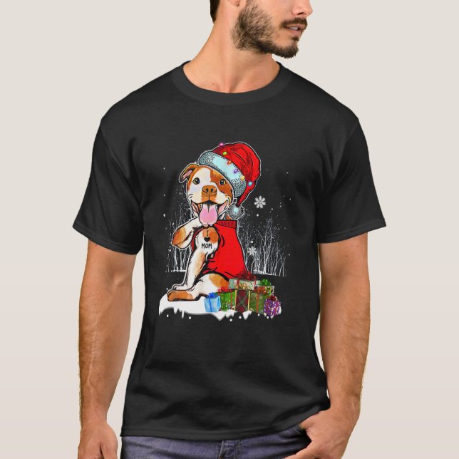 Funny Pit Bull Christmas I Love Mum Tattoo Xmas Pa T-Shirt (Front)