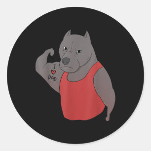 Funny Pit Bull Dog I Love Dad Tattoo Lover  Classic Round Sticker