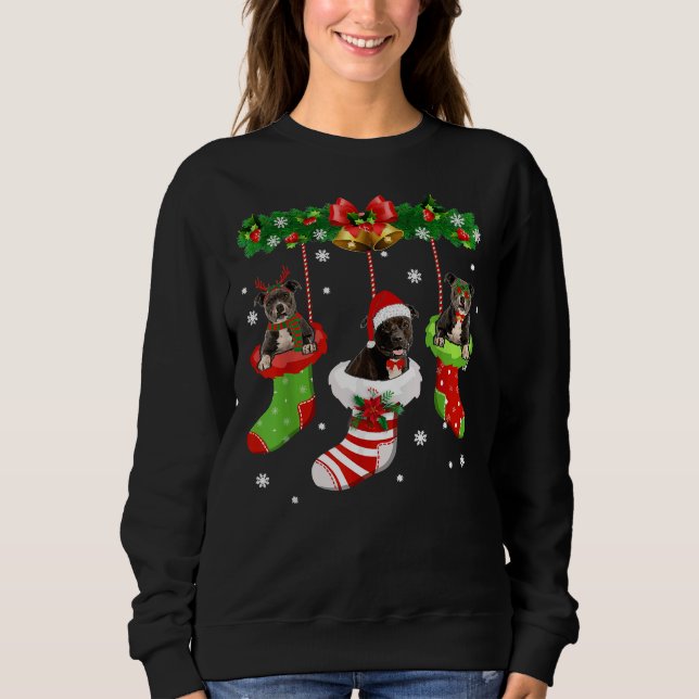 Funny Pitbull Christmas Tree Socks Dog Lover Xmas Sweatshirt (Front)