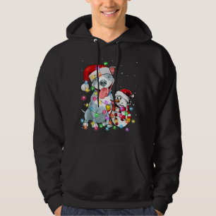 Funny Pitbull Dog Christmas Snowman Xmas Lights Pa Hoodie