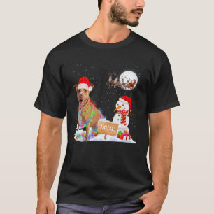 Funny Pitbull Dog Christmas Snowman Xmas Lights Pa T-Shirt