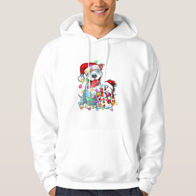 Funny Pitbull Dog Christmas Tee Snowman Xmas Light (Front)