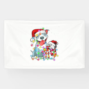 Funny Pitbull Dog Christmas Tee Snowman Xmas Light Banner