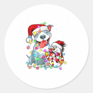 Funny Pitbull Dog Christmas Tee Snowman Xmas Light Classic Round Sticker