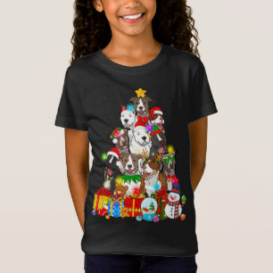 Funny Pitbull Dog Christmas Tree Lights Puppy Dog  T-Shirt