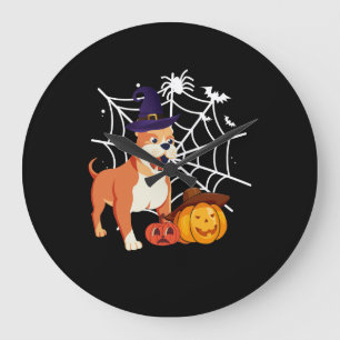 Funny Pitbull Dog Halloween Costume Large Clock