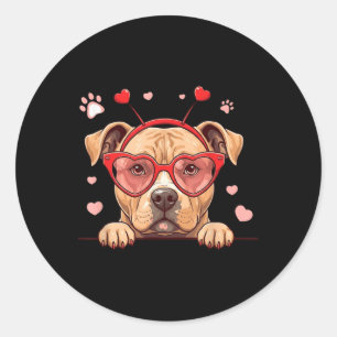 Funny Pitbull Dog Heart Headband Valentine Womens  Classic Round Sticker