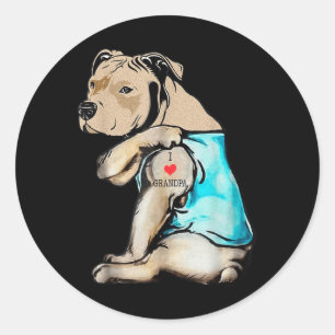 Funny Pitbull Dog I Love Grandpa Tattoo Funny Gran Classic Round Sticker