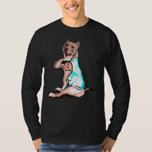 Funny Pitbull Dog I Love Mum Tattoo T-Shirt