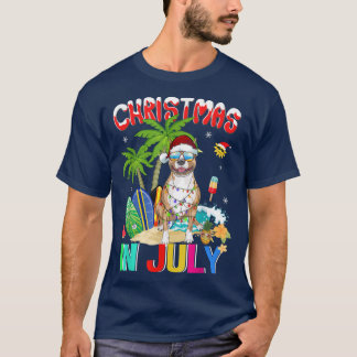 Funny Pitbull Dog in Santa Hat Sunglasses Christma T-Shirt