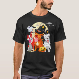 Funny Pitbull Dog Witch Hat Scary Pumpkin Hallowee T-Shirt