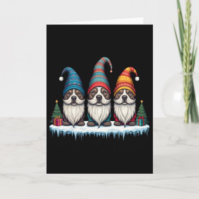 Funny Pitbull Gnomies Christmas Gnome Womens Mens  Card (Front)