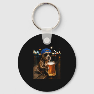 Funny pitbull meme drinking beer night street key ring