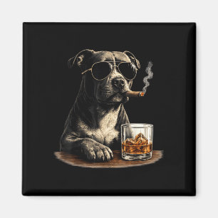Funny pitbull meme smoking cigar whisky dog dad magnet