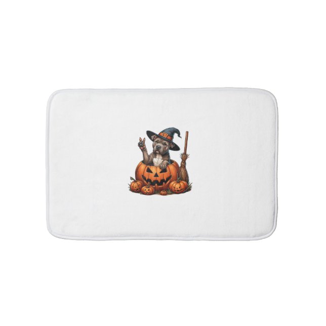 Funny Pitbull Witch Pumpkin Dog Halloween Mens Wom Bath Mat (Front)