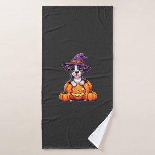 Funny Pitbull Witch Pumpkin Dog Halloween Mens Wom Bath Towel