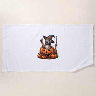 Funny Pitbull Witch Pumpkin Dog Halloween Mens Wom Beach Towel
