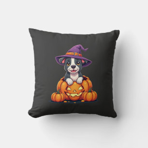Funny Pitbull Witch Pumpkin Dog Halloween Mens Wom Cushion