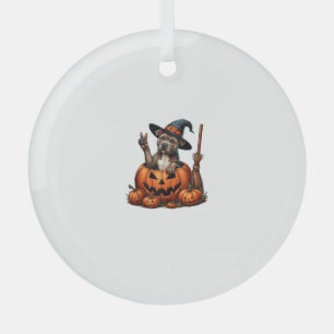 Funny Pitbull Witch Pumpkin Dog Halloween Mens Wom Glass Tree Decoration