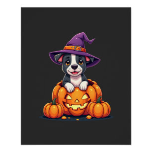 Funny Pitbull Witch Pumpkin Dog Halloween Mens Wom Poster