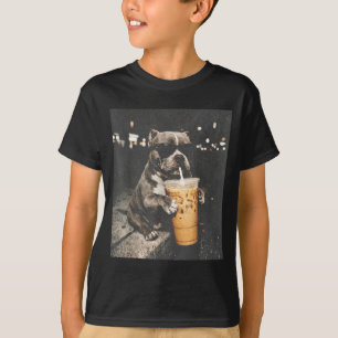 Funny Pitbull with Iced Coffee Funny Dog Lifestyle T-Shirt