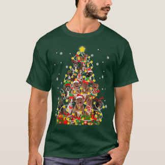 Funny Pitbully Santa Hat Christmas Tree Lights Xma T-Shirt