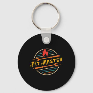 Funny Pitmaster Graphic Bbq Grill Fork Retro Pit M Key Ring