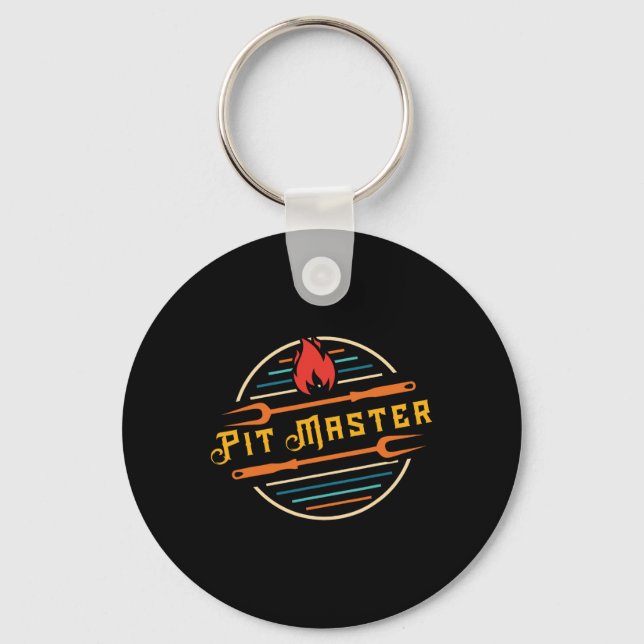 Funny Pitmaster Graphic Bbq Grill Fork Retro Pit M Key Ring (Front)