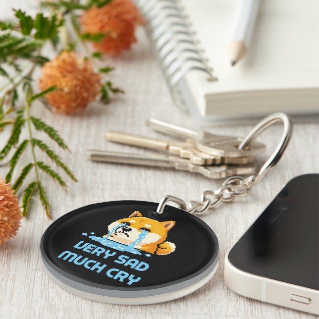 Funny pixel art Shiba Inu dog meme Key Ring (Front Right)