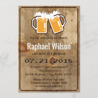Funny Pixel Beers & Wood Bachelor Party Card