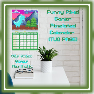 Funny Pixel Gamer Pixelated- Dinosaur Illustration Calendar