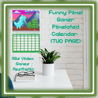 Funny Pixel Gamer Pixelated- Dinosaur Illustration Calendar