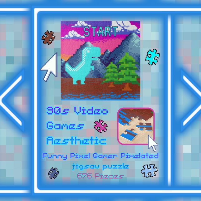 Funny Pixel Gamer Pixelated- Dinosaur Illustration Jigsaw Puzzle (Funny Pixel Gamer Pixelated- Dinosaur Illustration 20" x 20"Jigsaw Puzzle with Gift Box, 676 Pieces.)